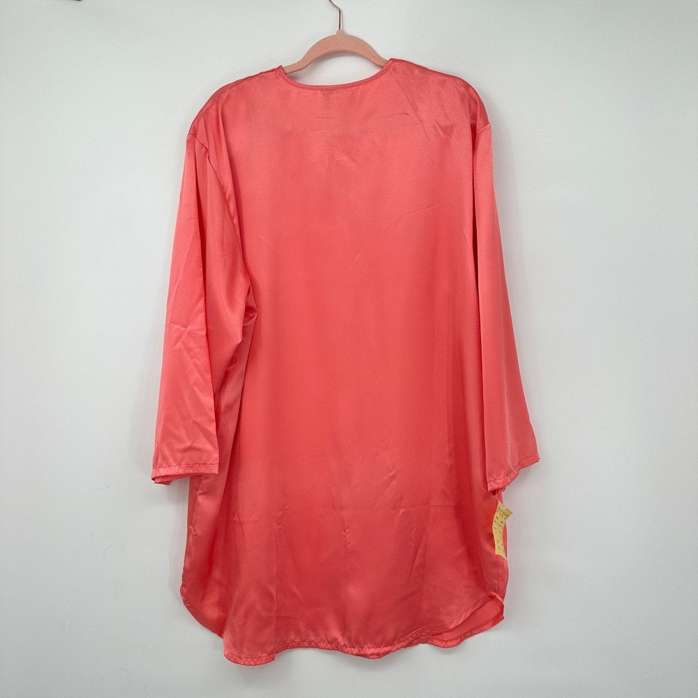 Nordstrom Lingerie Satin Sleep Shirt XL Coral Button Front Lounge Tunic NWT - Picture 7 of 9